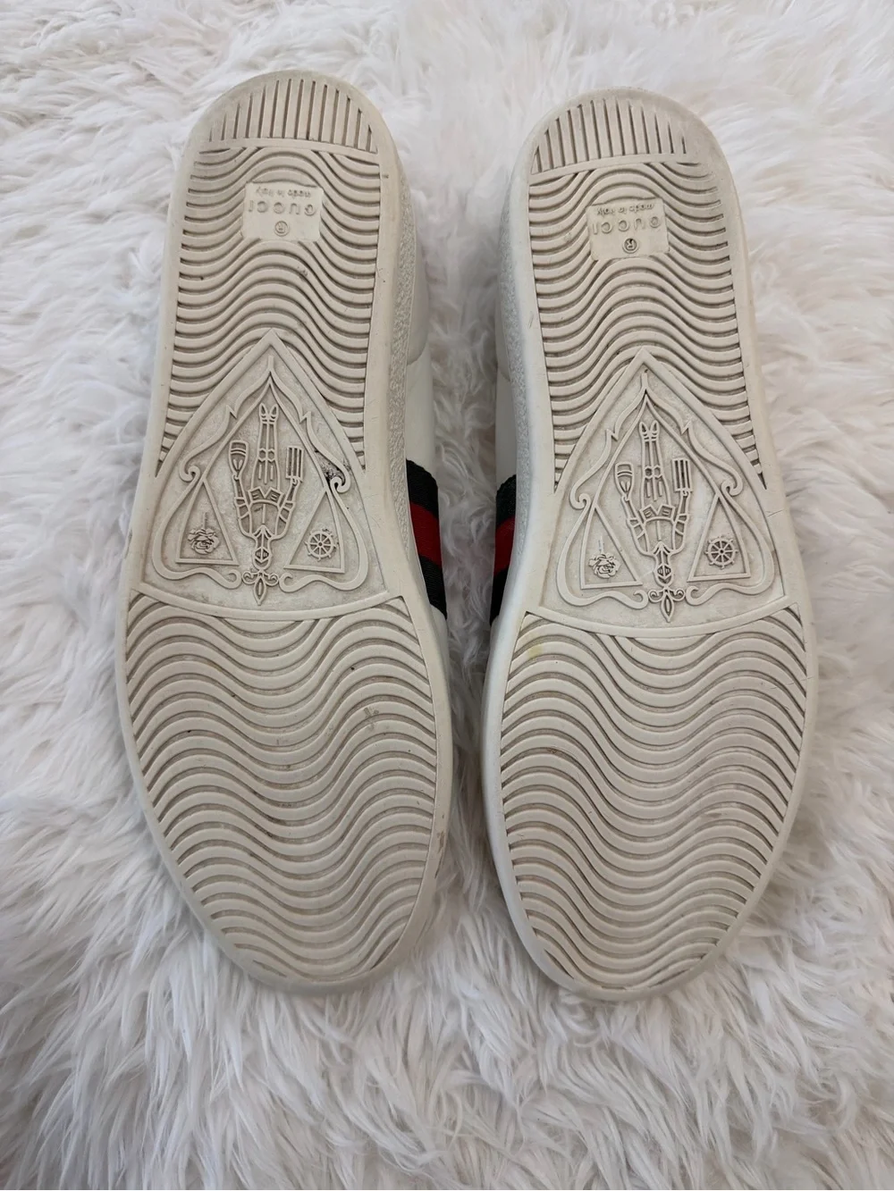 Gucci Ace Women's Sneakers White Leather Web Bee Size 39.5 US 9.5